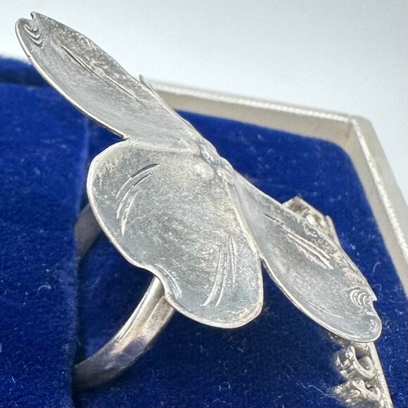 Stuart NYE vintage 1940s 925 sterling silver dogwood flower adjustable ring - Picture 3 of 9